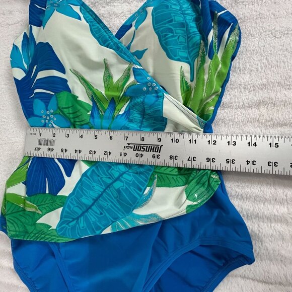 Real Comfort by Chadwick's Tropical Blue Floral Women One-Piece Swimsuit Size 14 - Picture 6 of 10